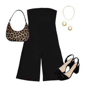 Hyfve Strapless Jumpsuit L Black Tie Back Wide Leg NWOT Boho Beach Lightweight